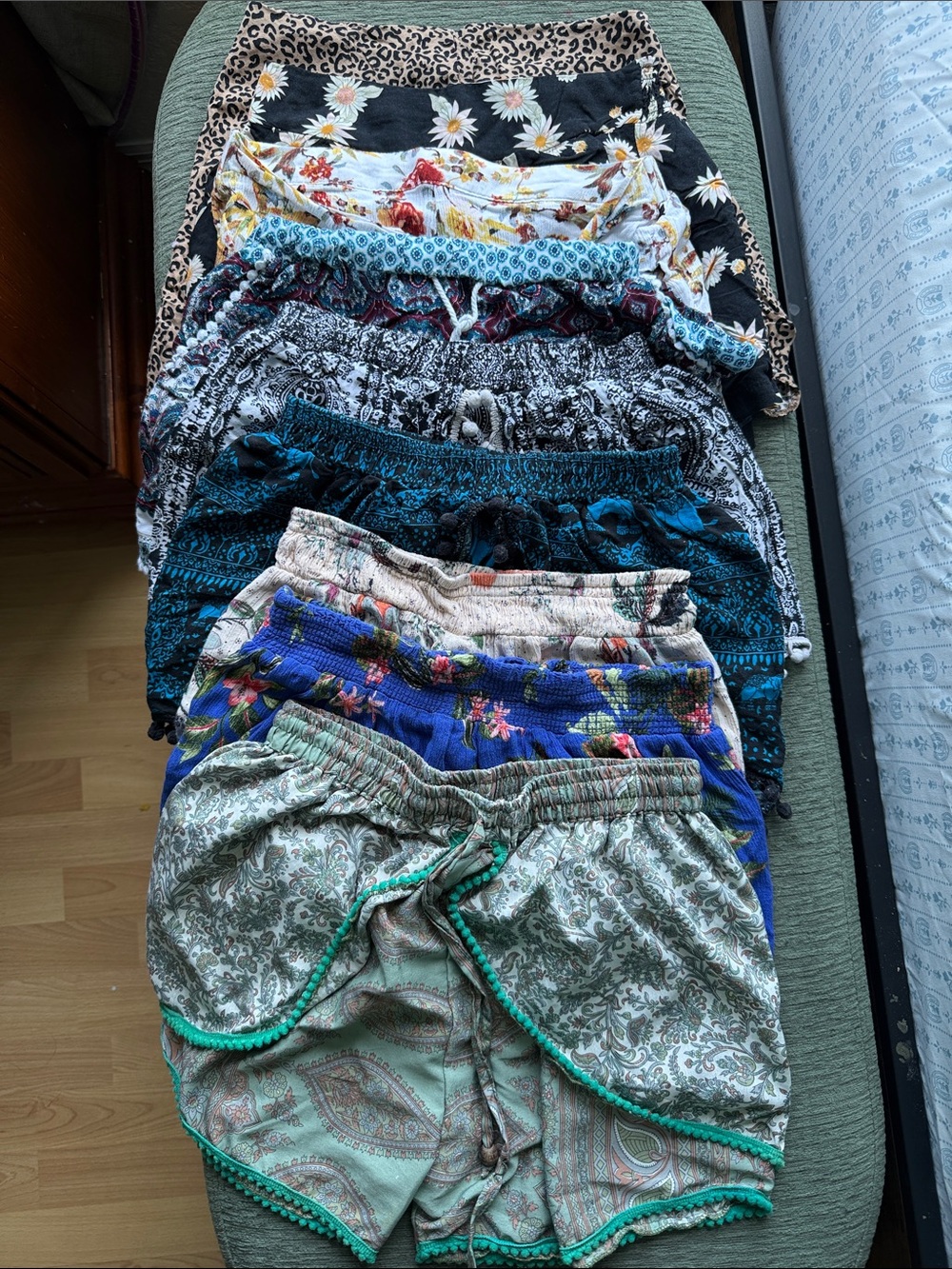 9 PCS Women's Mixed Print Elastic Waist Summer Shorts Bundle